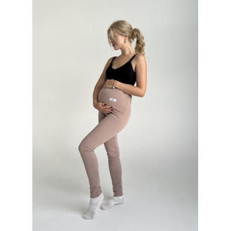 Лосины утепленные в рубчик для беременных Пудровые